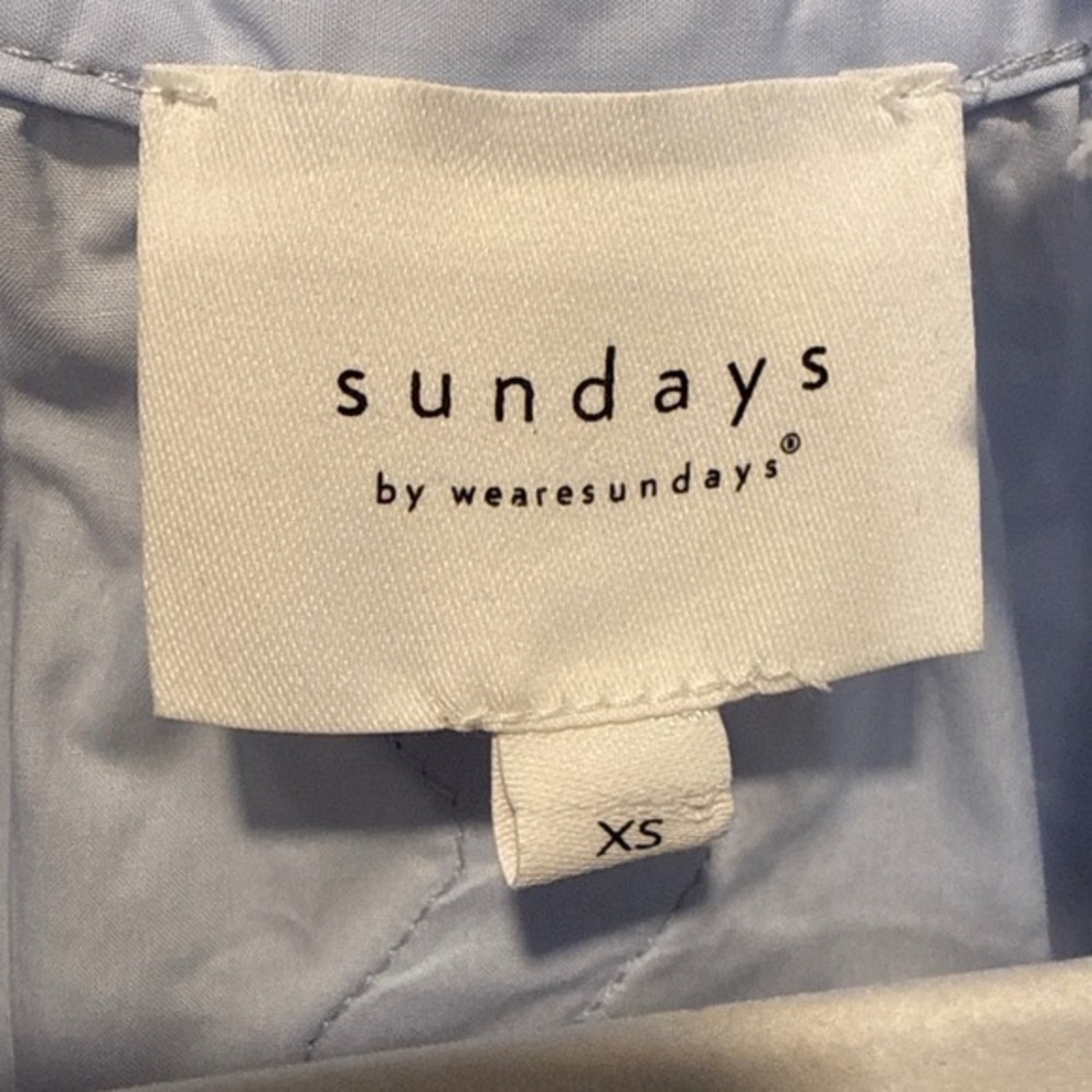 Sundays Full Button Front Mini Dress XS Ruffle Neck Sky Blue Belt Cottagecore - Picture 4 of 11